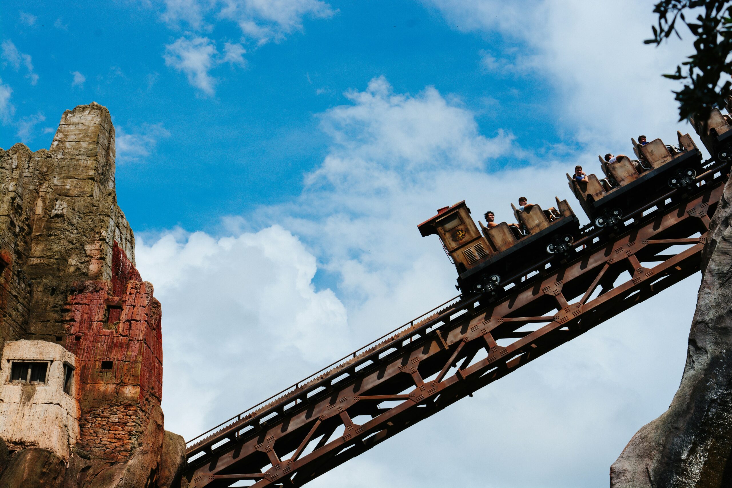Big Thunder Mountain Railroad track against a blue sky, Magic Kingdom