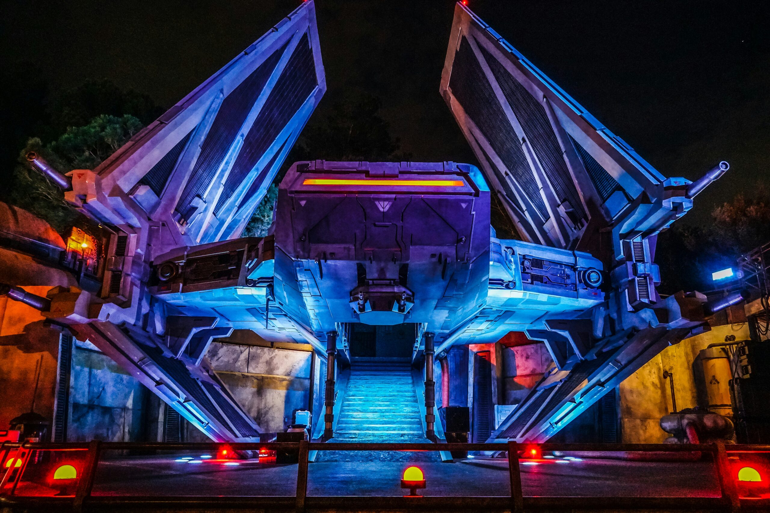 Dark ride interior lit blue, EPCOT