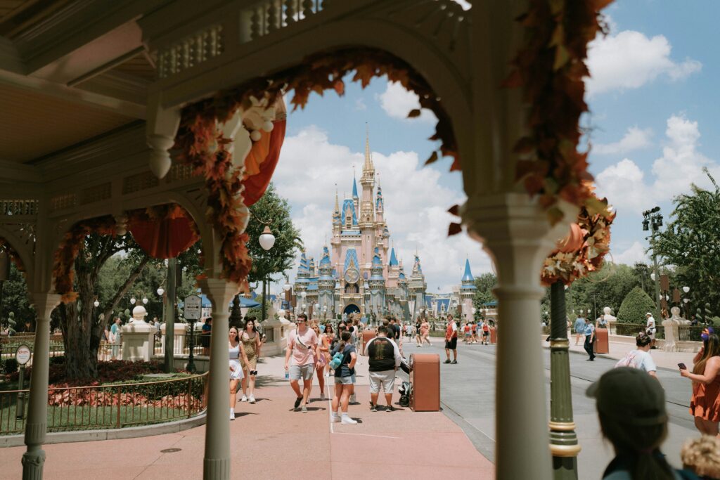 Cinderella Castle framed through an archway, Magic Kingdom