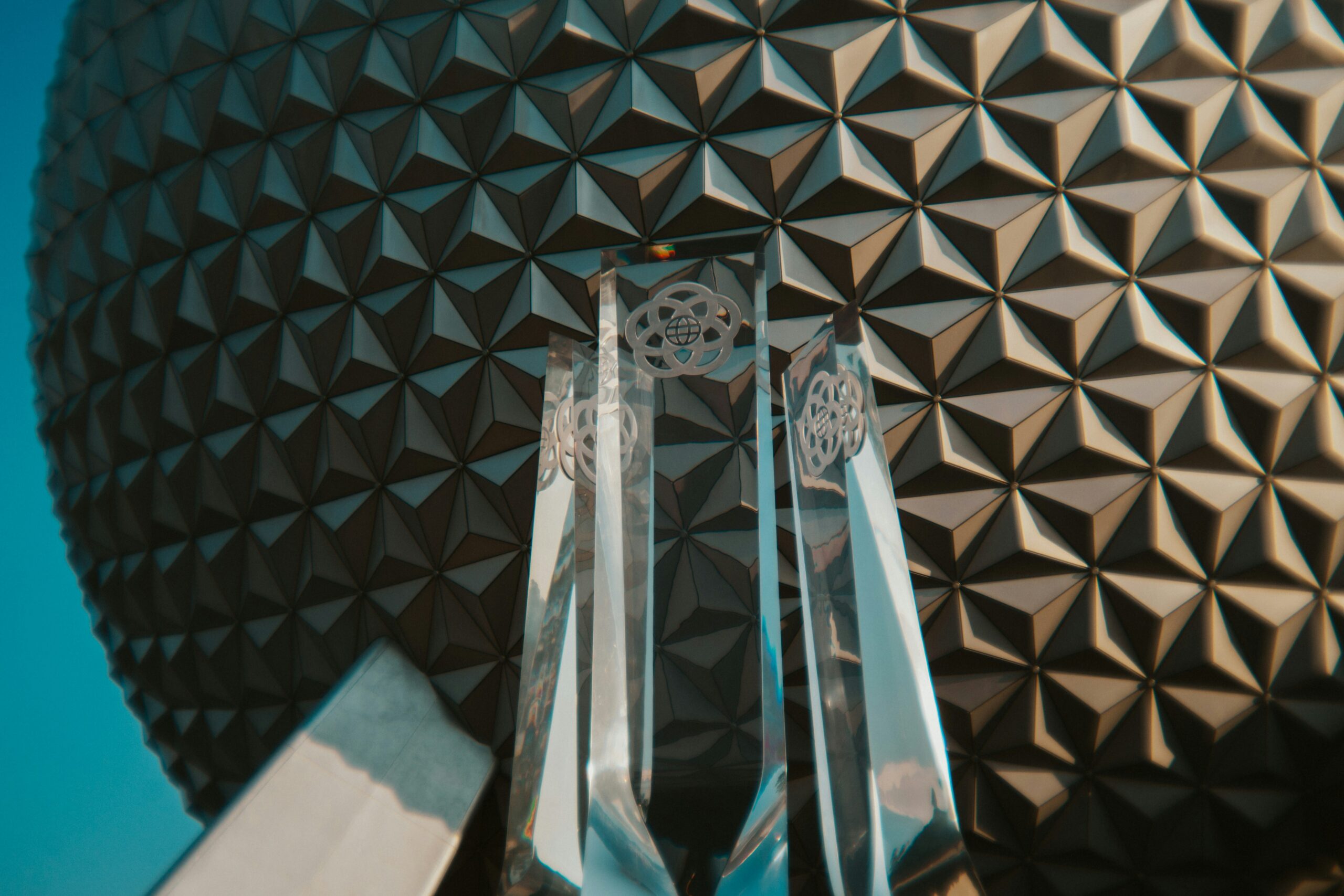 Close detail of the Spaceship Earth panels, EPCOT