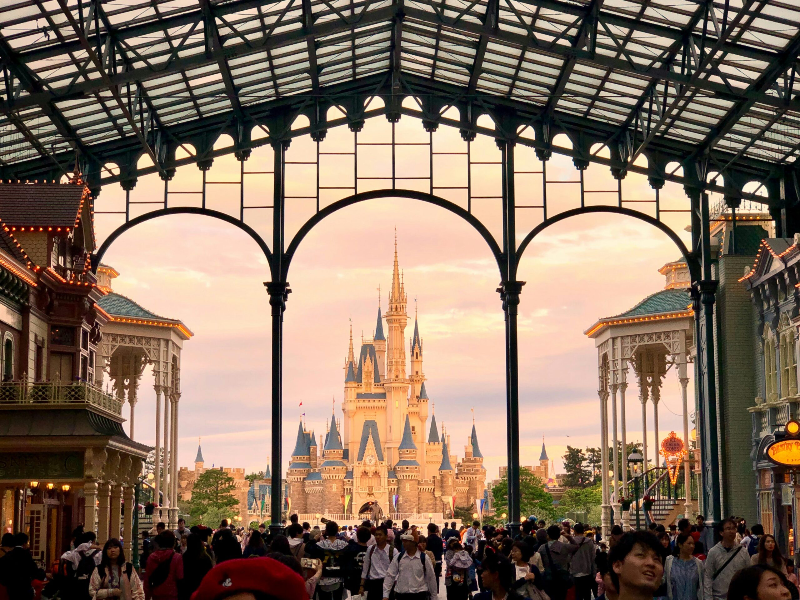 Cinderella Castle seen through the park gates, Magic Kingdom