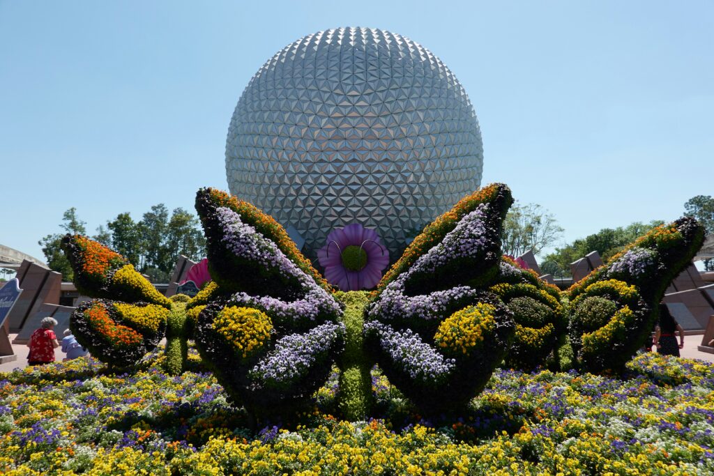 Topiary display in front of Spaceship Earth, EPCOT